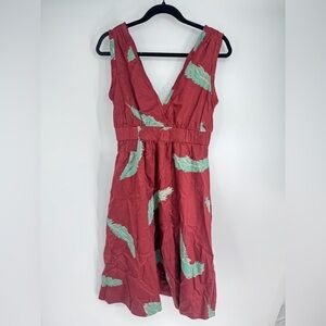 Marc Jacob’s 100% Cotton Y2K Feather Print V Neck Thick Strap Mini Dress